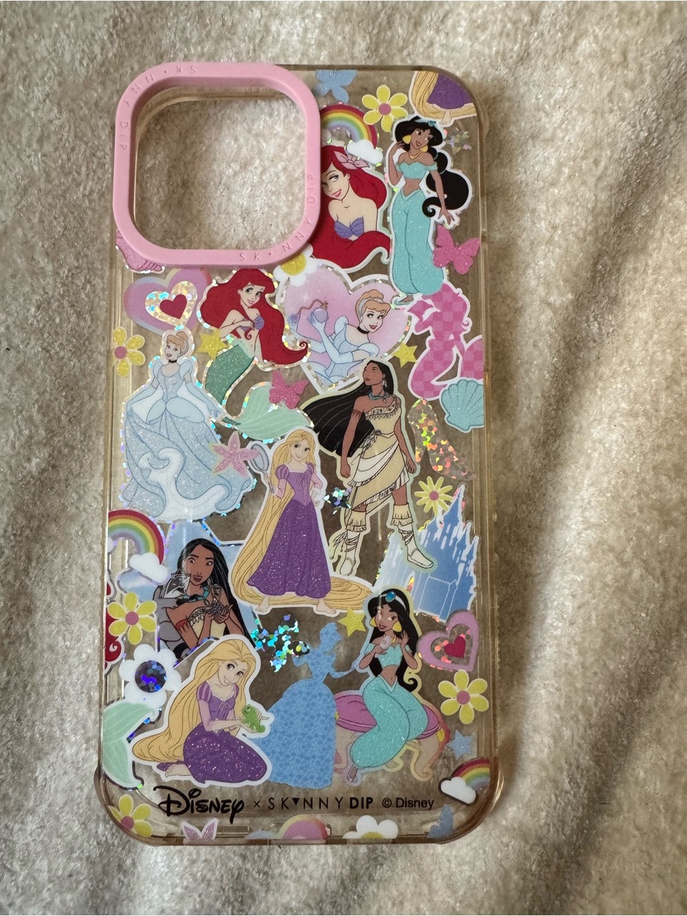 Disney Pink Accented Clear Case with Rainbow Princess Stickers